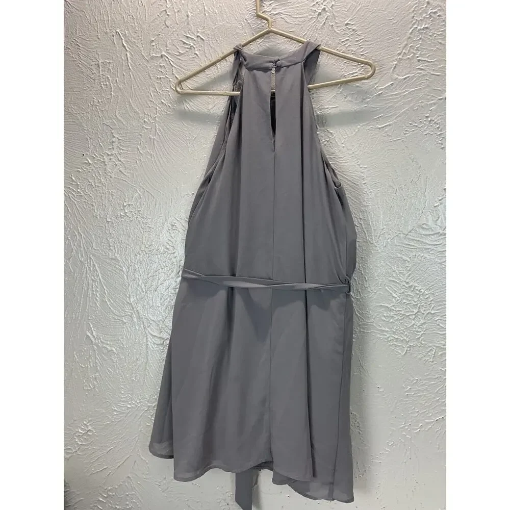 Norah Anthropologie Belted Halter Dress‎ Gray Lined Womens Size Medium